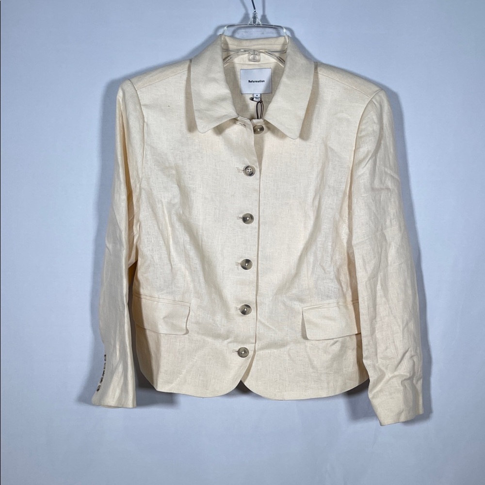REFORMATION WOMENS ASHTON 100% LINEN JACKET CREAM 6 NEW WITH TAGS - Picture 2 of 9
